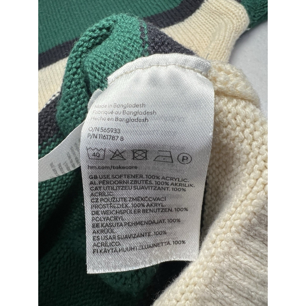 H&M Divided Striped Sweater Green White Woman’s Medium Crew Neck - Picture 11 of 11